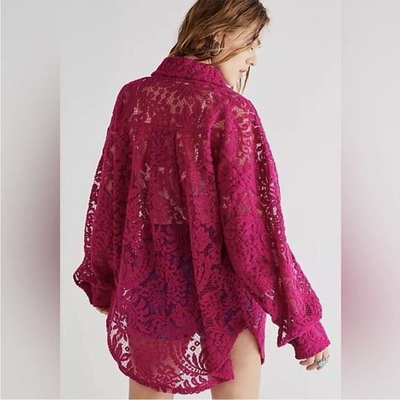 Free People Ruby Lace Jacket Small fuchsia pink - Picture 2 of 7